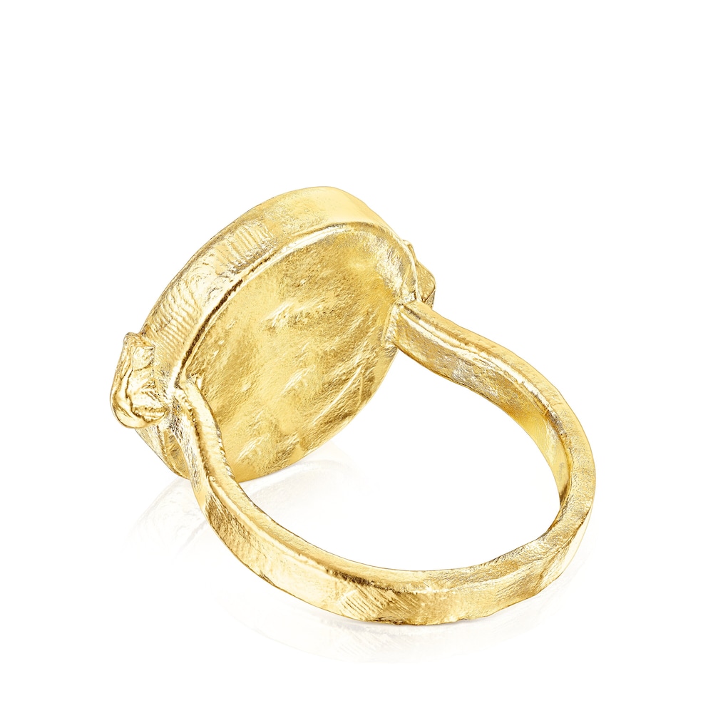 Anillo camafeo con ba&ntilde;o de oro 18 kt sobre plata y glass rosa Oceaan Color