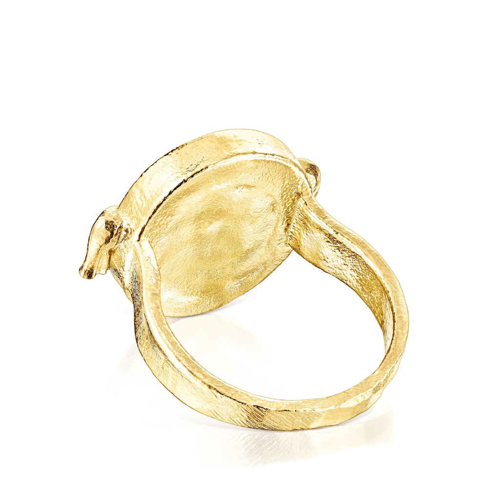 Anillo camafeo con ba&ntilde;o de oro 18 kt sobre plata y glass verde Oceaan Color