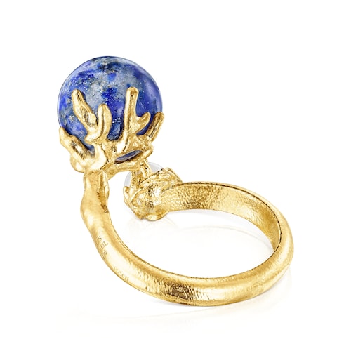 Anillo con ba&ntilde;o de oro 18 kt sobre plata, lapislazuli y perla Oceaan Color