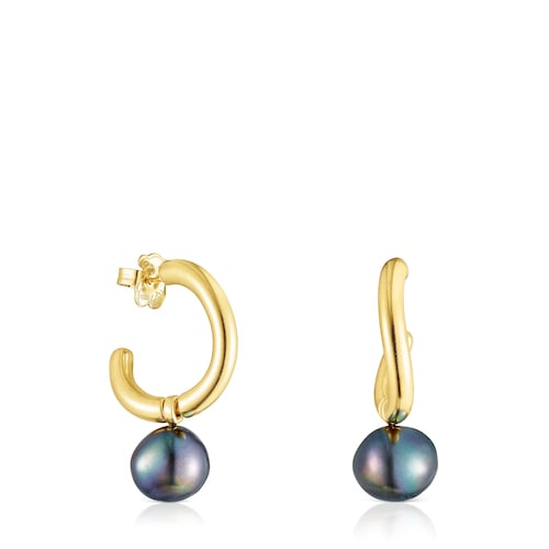 Large silver vermeil Hav Hoop earrings with gray pearl