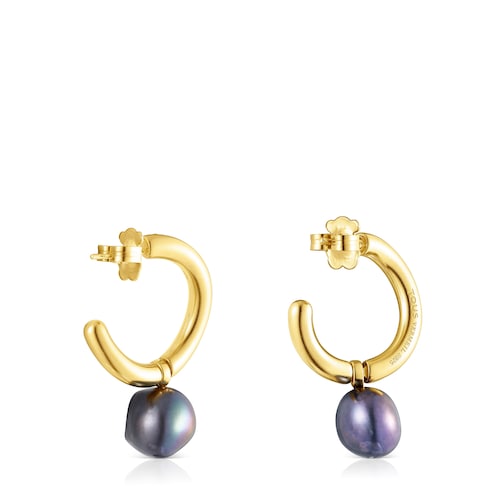Large silver vermeil Hav Hoop earrings with gray pearl