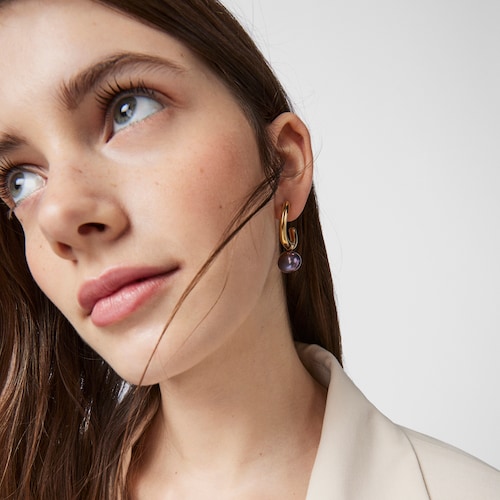 Large silver vermeil Hav Hoop earrings with gray pearl