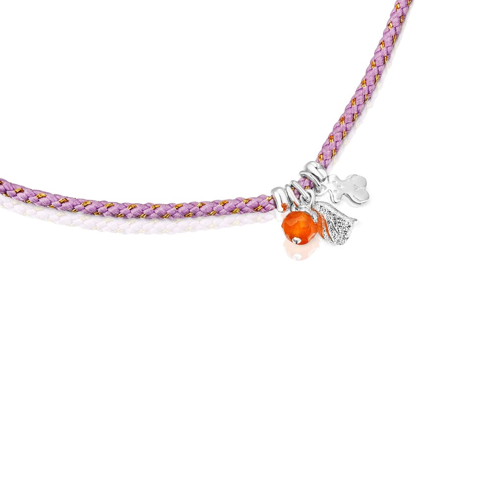 Silver Sea Vibes Bracelet with carnelian and pink cord