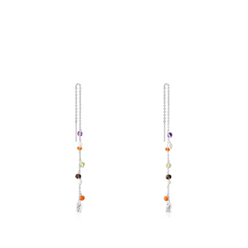 Brincos compridos Sea Vibes em prata, pedras preciosas e pérolas