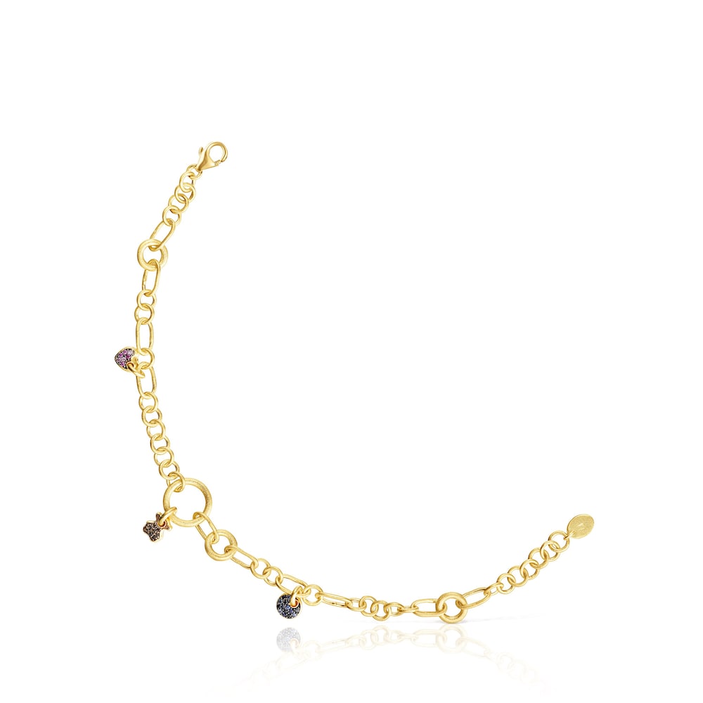 Pulsera con ba&ntilde;o de oro 18 kt sobre plata, zafiros y cuarzo Luah