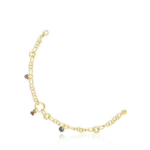 Pulsera con ba&ntilde;o de oro 18 kt sobre plata, zafiros y cuarzo Luah