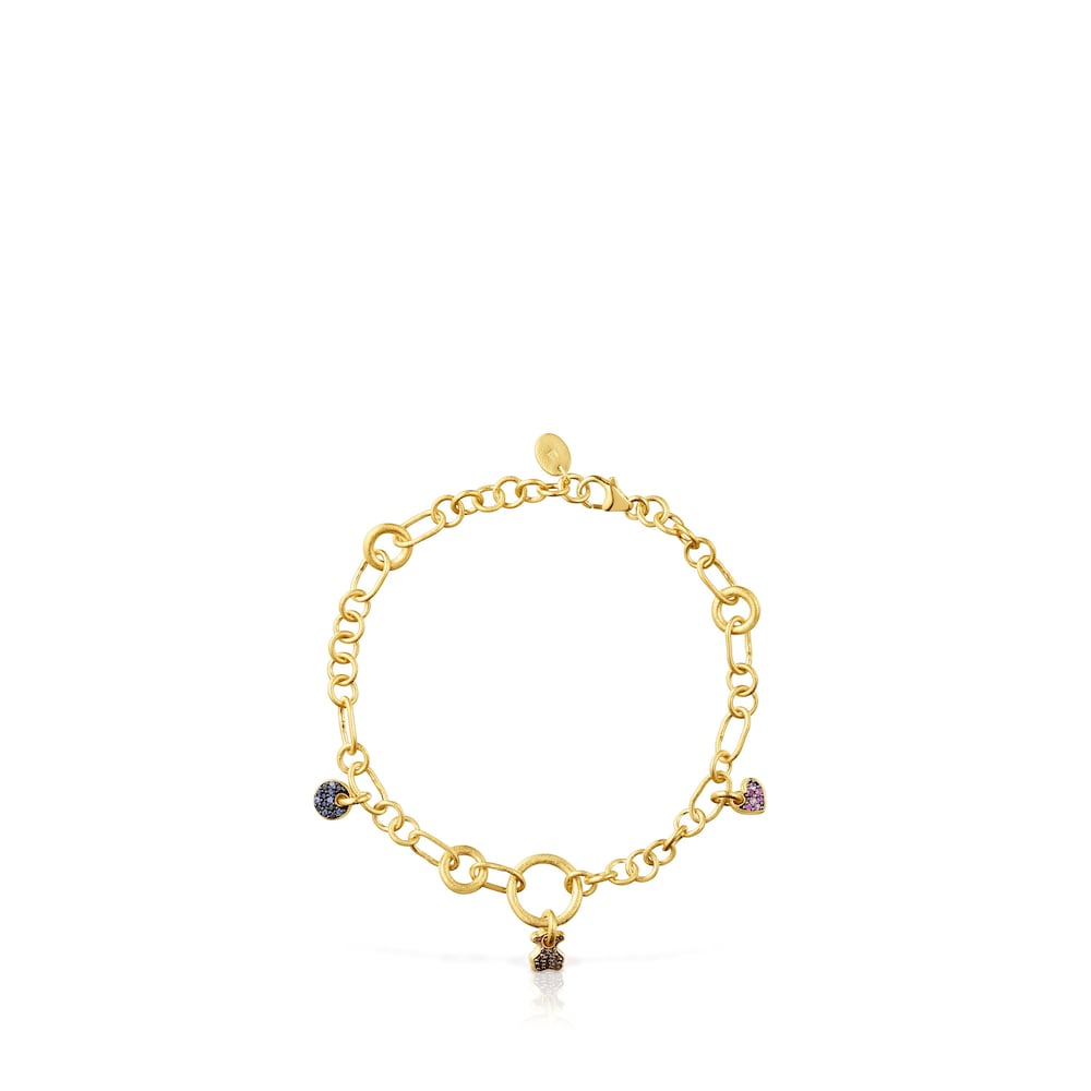 Pulsera con ba&ntilde;o de oro 18 kt sobre plata, zafiros y cuarzo Luah