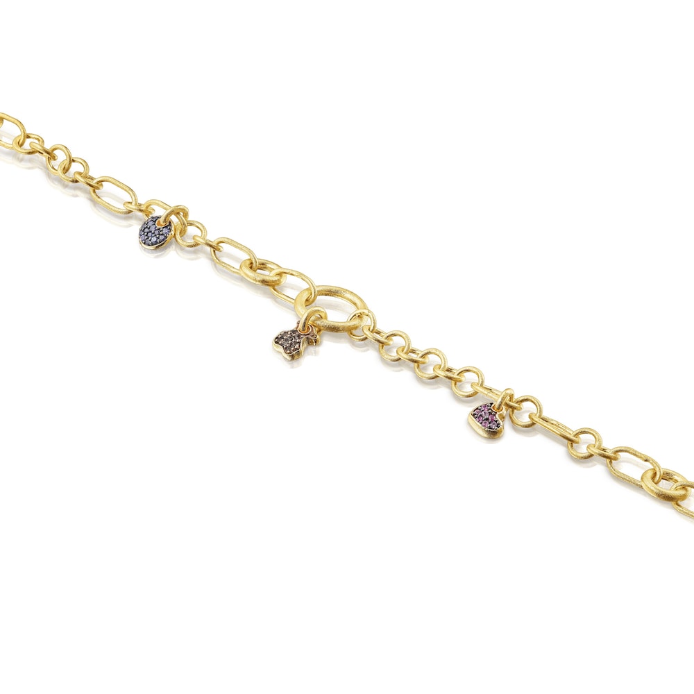 Pulsera con baño de oro 18 kt sobre plata, zafiros y cuarzo Luah image number 3