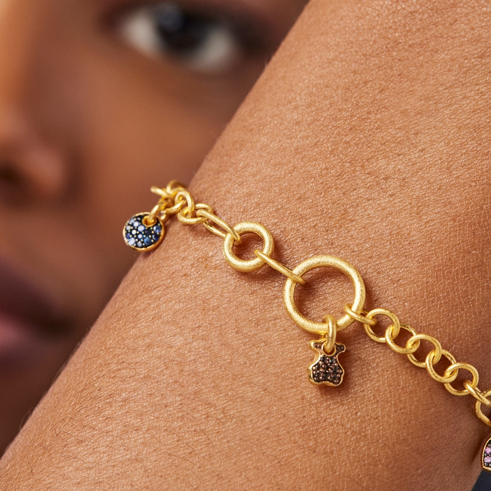 Pulsera con ba&ntilde;o de oro 18 kt sobre plata, zafiros y cuarzo Luah