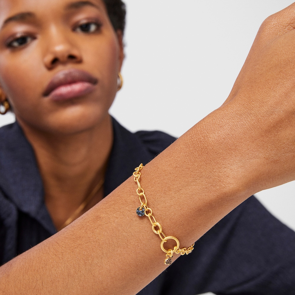 Pulsera con ba&ntilde;o de oro 18 kt sobre plata, zafiros y cuarzo Luah