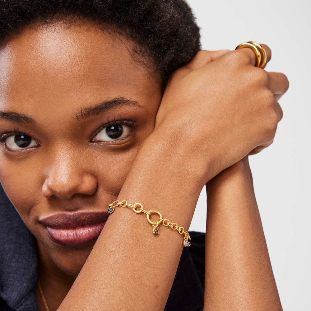 Pulsera con ba&ntilde;o de oro 18 kt sobre plata, zafiros y cuarzo Luah