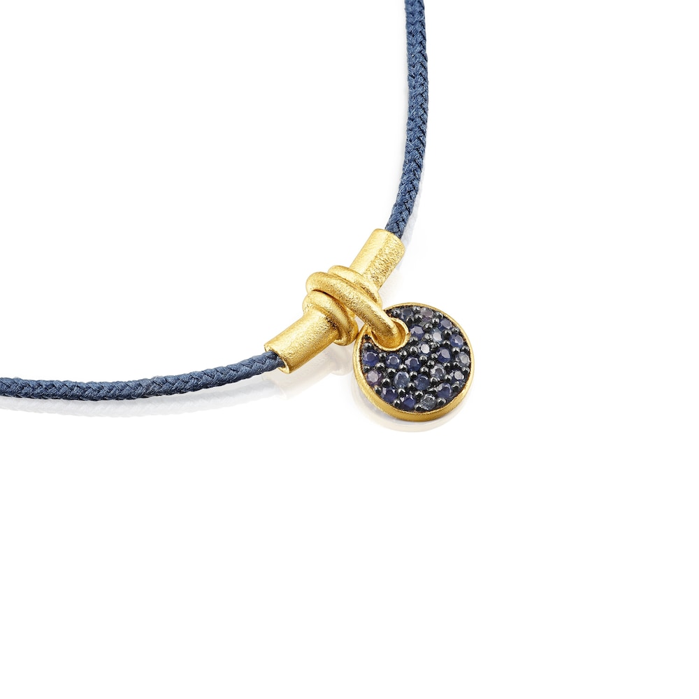 Pulsera de cord&oacute;n luna con ba&ntilde;o de oro 18 kt sobre plata y zafiros Luah