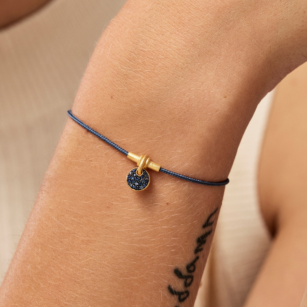 Pulsera de cord&oacute;n luna con ba&ntilde;o de oro 18 kt sobre plata y zafiros Luah