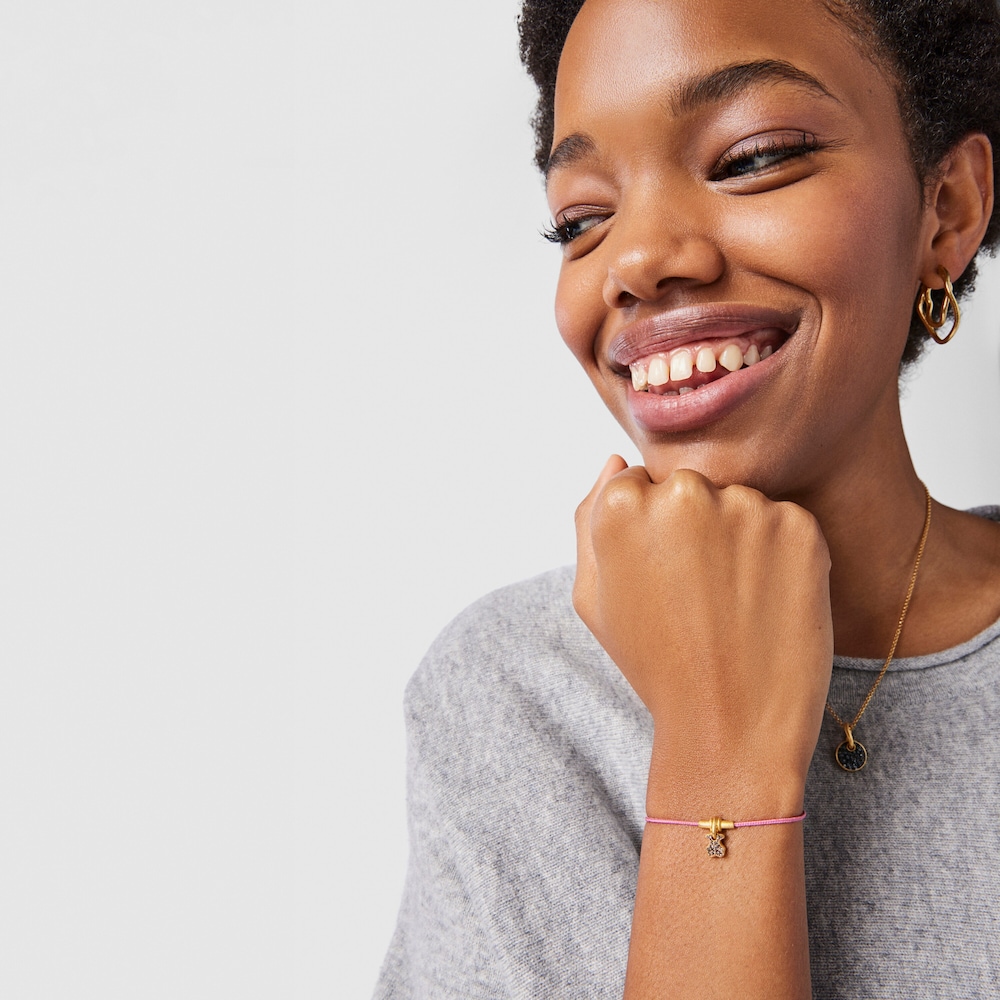 Pulsera de cord&oacute;n oso con ba&ntilde;o de oro 18 kt sobre plata y cuarzo Luah