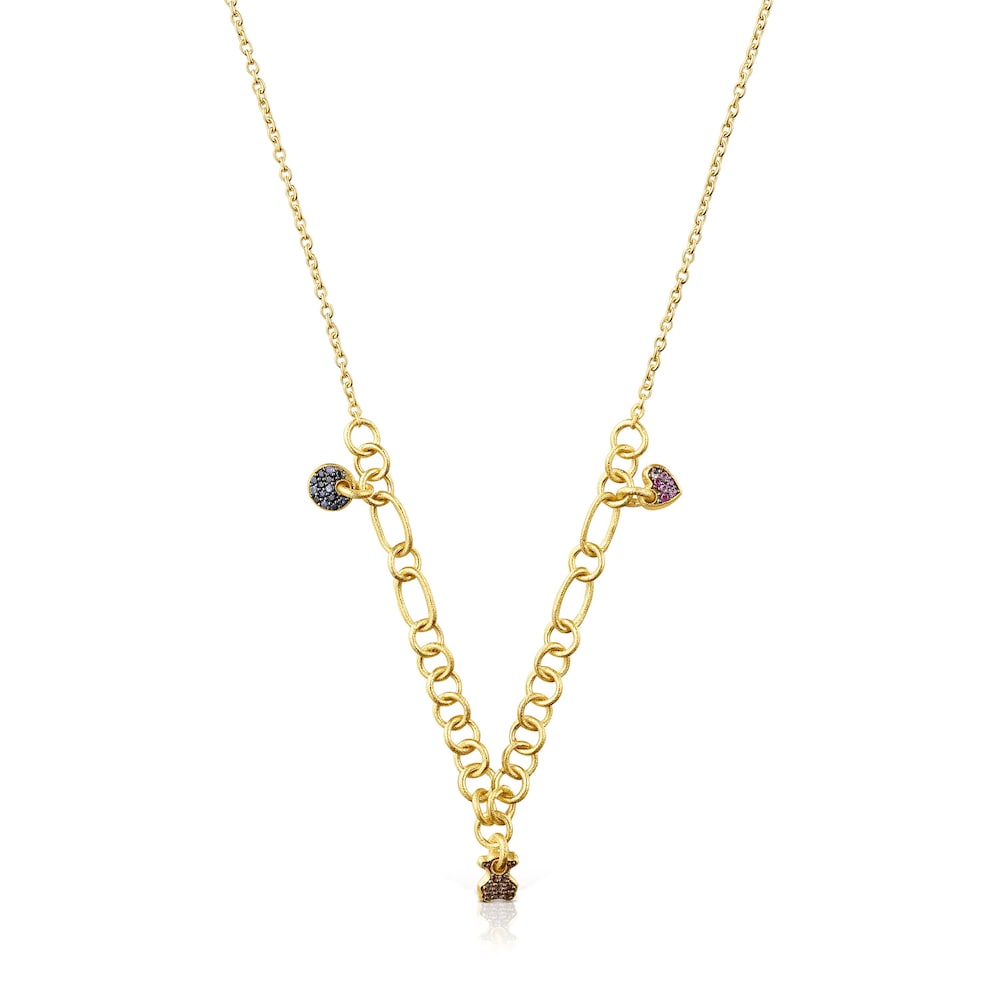 Collar con ba&ntilde;o de oro 18 kt sobre plata, zafiros y cuarzo Luah