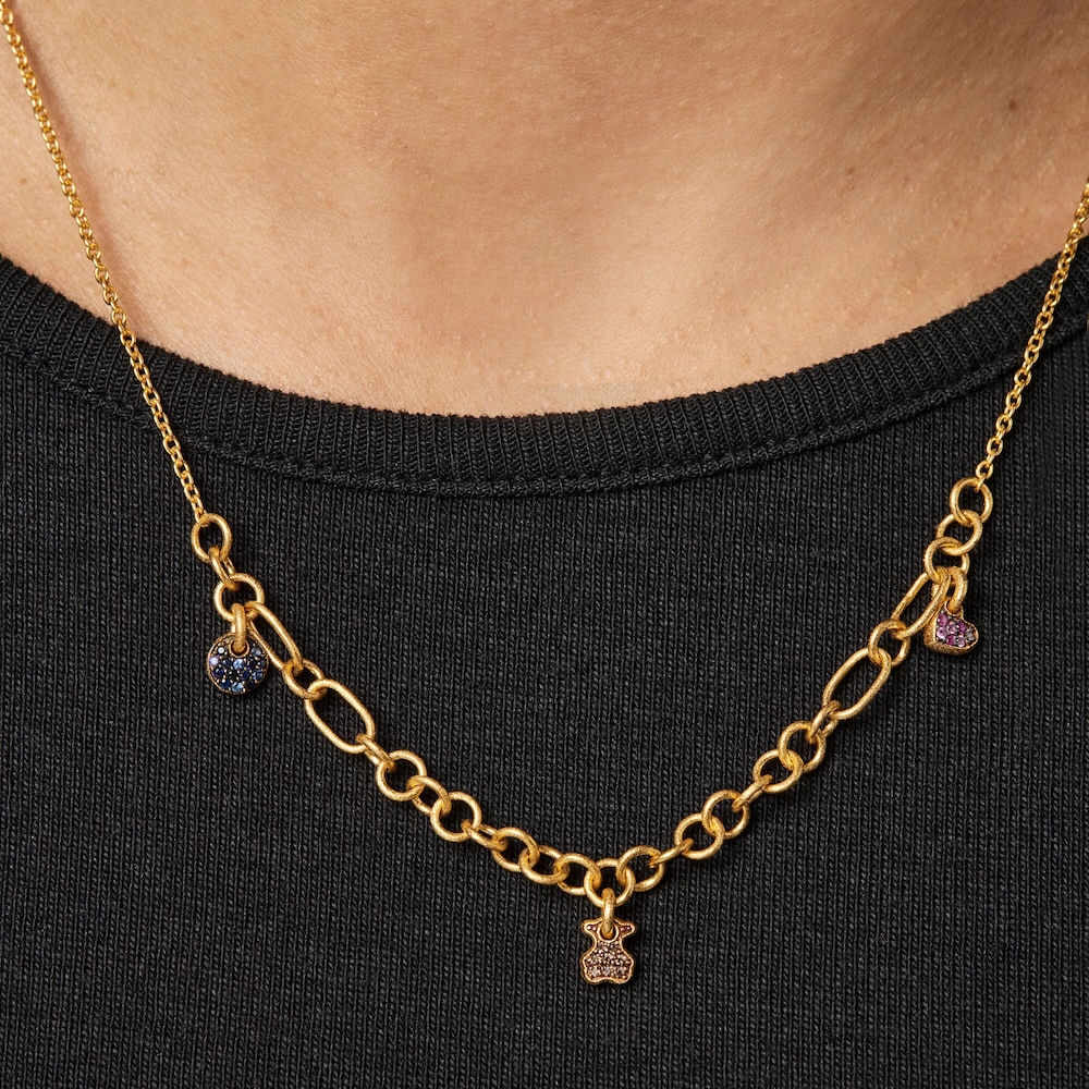 Collar con ba&ntilde;o de oro 18 kt sobre plata, zafiros y cuarzo Luah