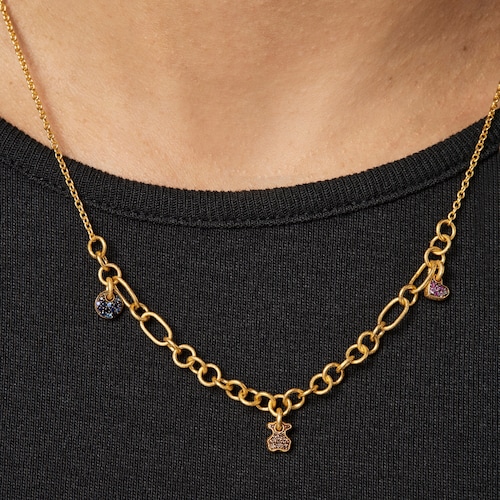 Collar con baño de oro 18 kt sobre plata, zafiros y cuarzo Luah