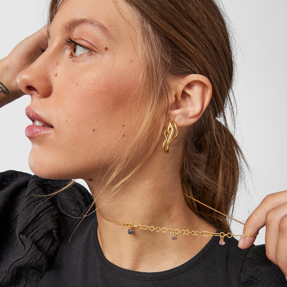 Collar con ba&ntilde;o de oro 18 kt sobre plata, zafiros y cuarzo Luah