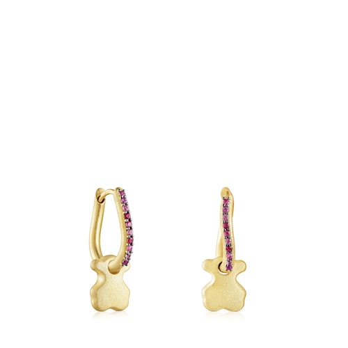 Aretes oso con ba&ntilde;o de oro 18 kt sobre plata y zafiros Luah