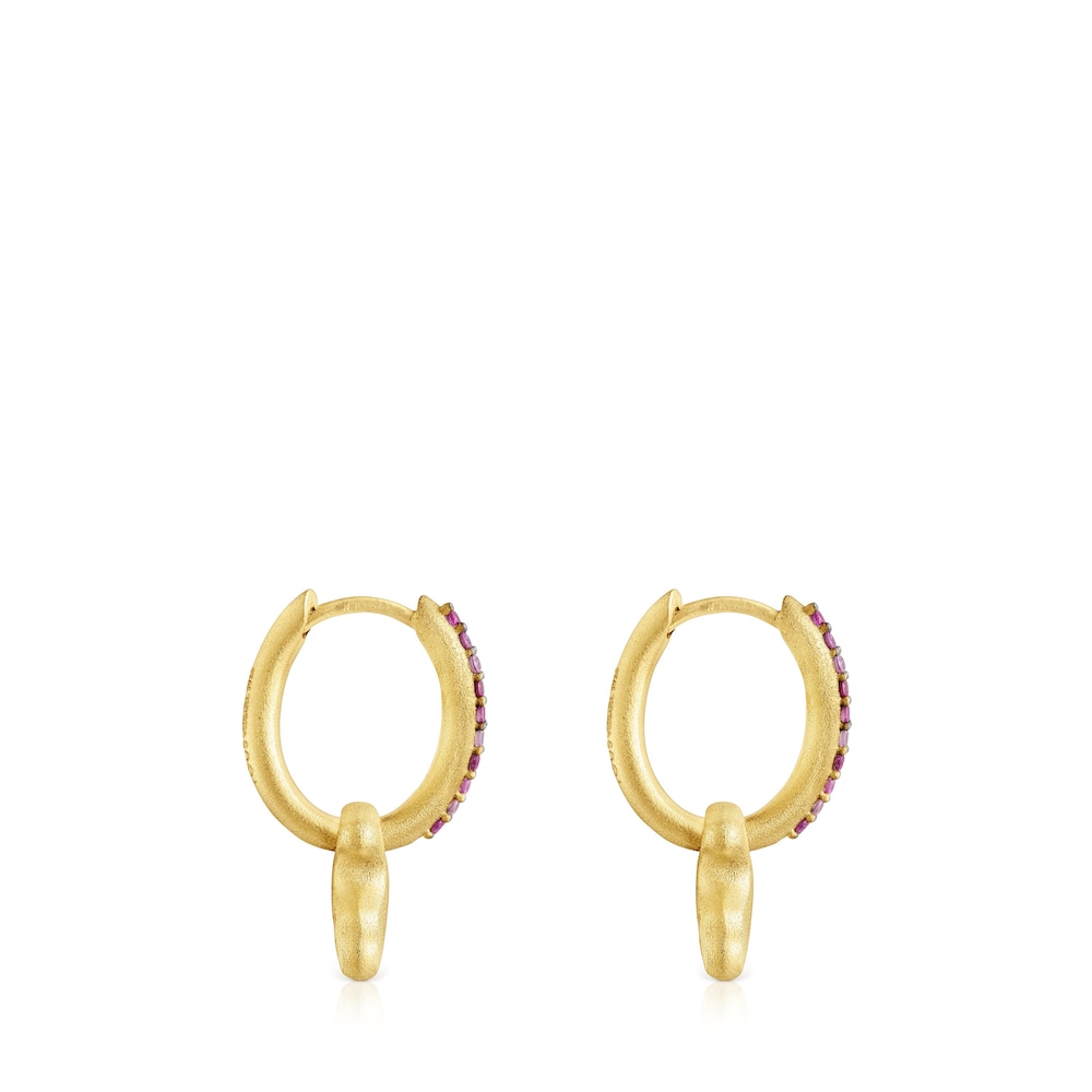Aretes oso con ba&ntilde;o de oro 18 kt sobre plata y zafiros Luah