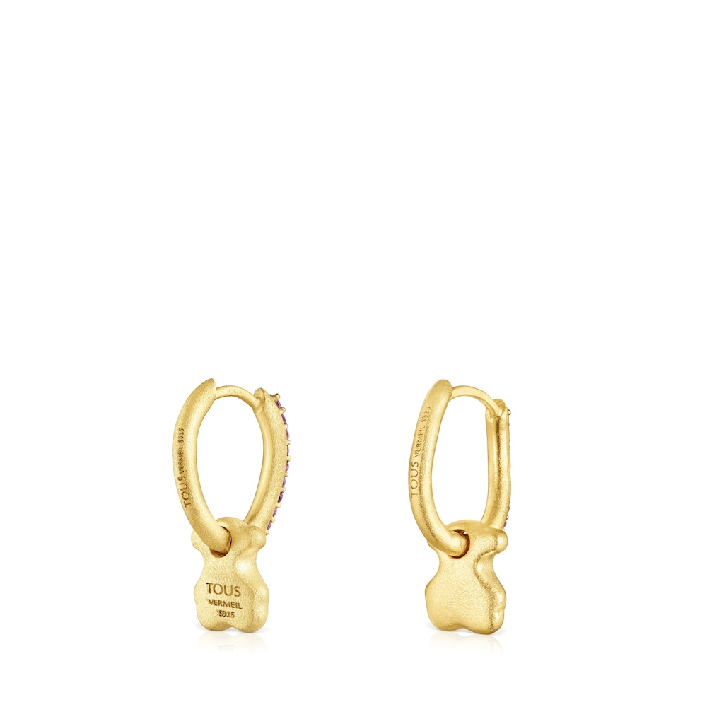 Aretes oso con ba&ntilde;o de oro 18 kt sobre plata y zafiros Luah
