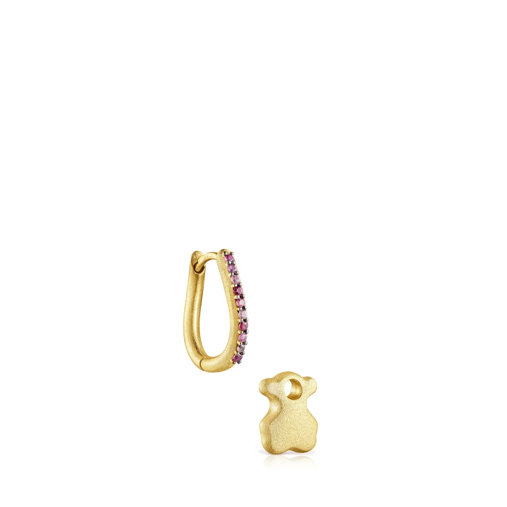 Aretes oso con ba&ntilde;o de oro 18 kt sobre plata y zafiros Luah