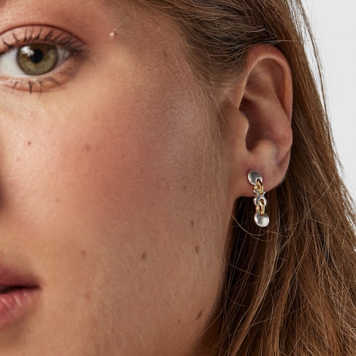Two-tone Luah bear-moon Earrings
