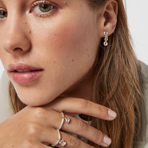Two-tone Luah bear-moon Earrings