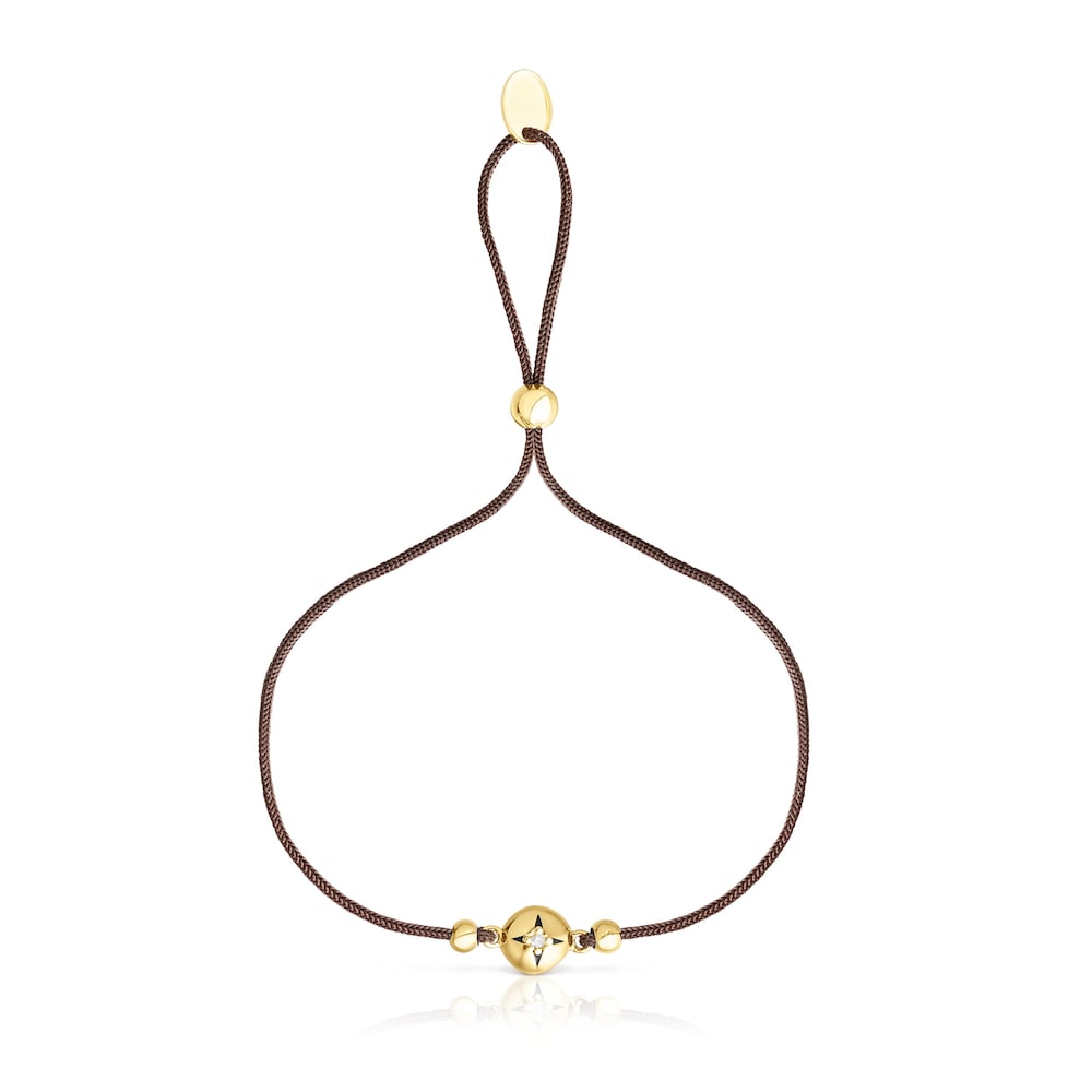 Cord and 18K solid gold Magic Nature Bracelet with diamonds