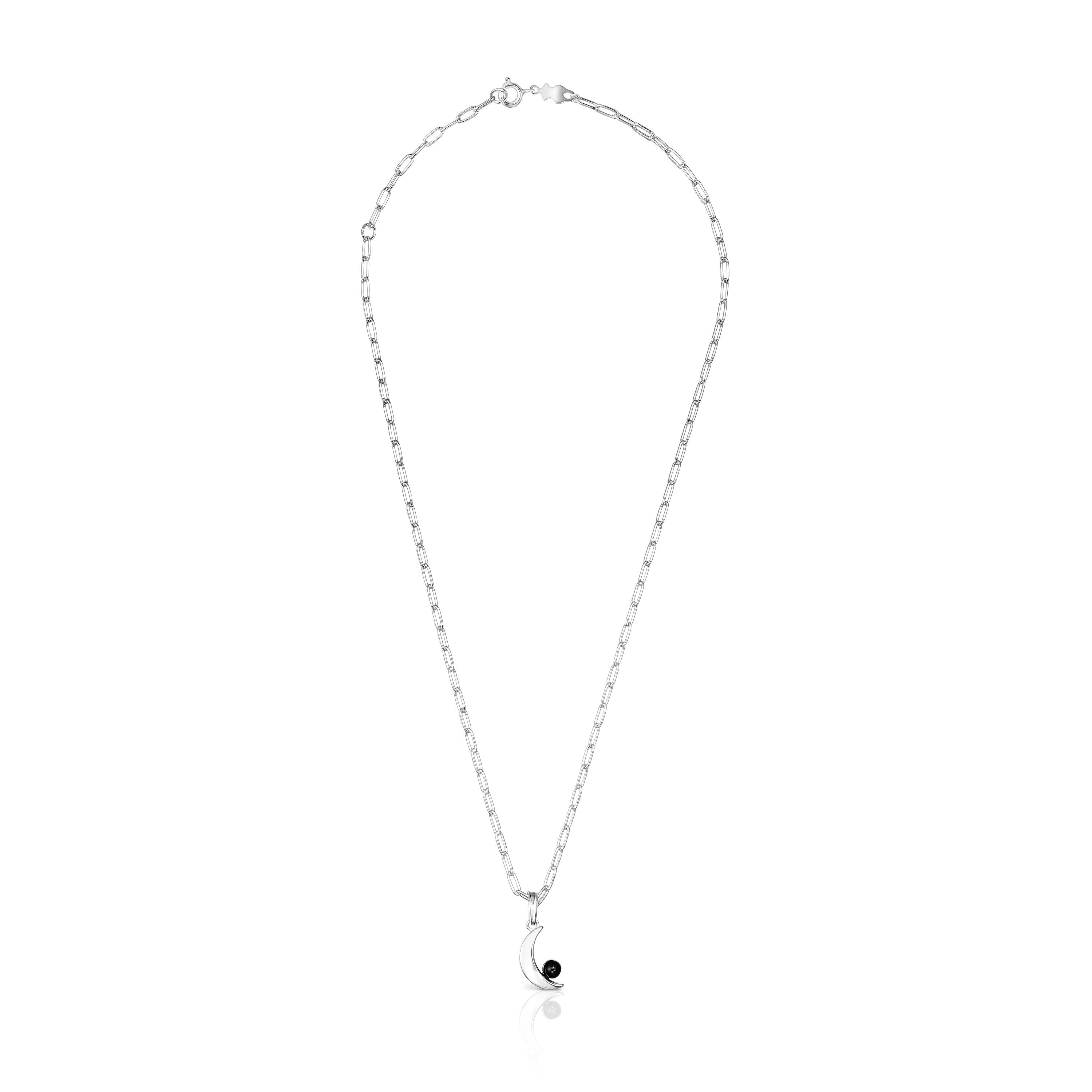 Silver Magic Nature moon Necklace with onyx
