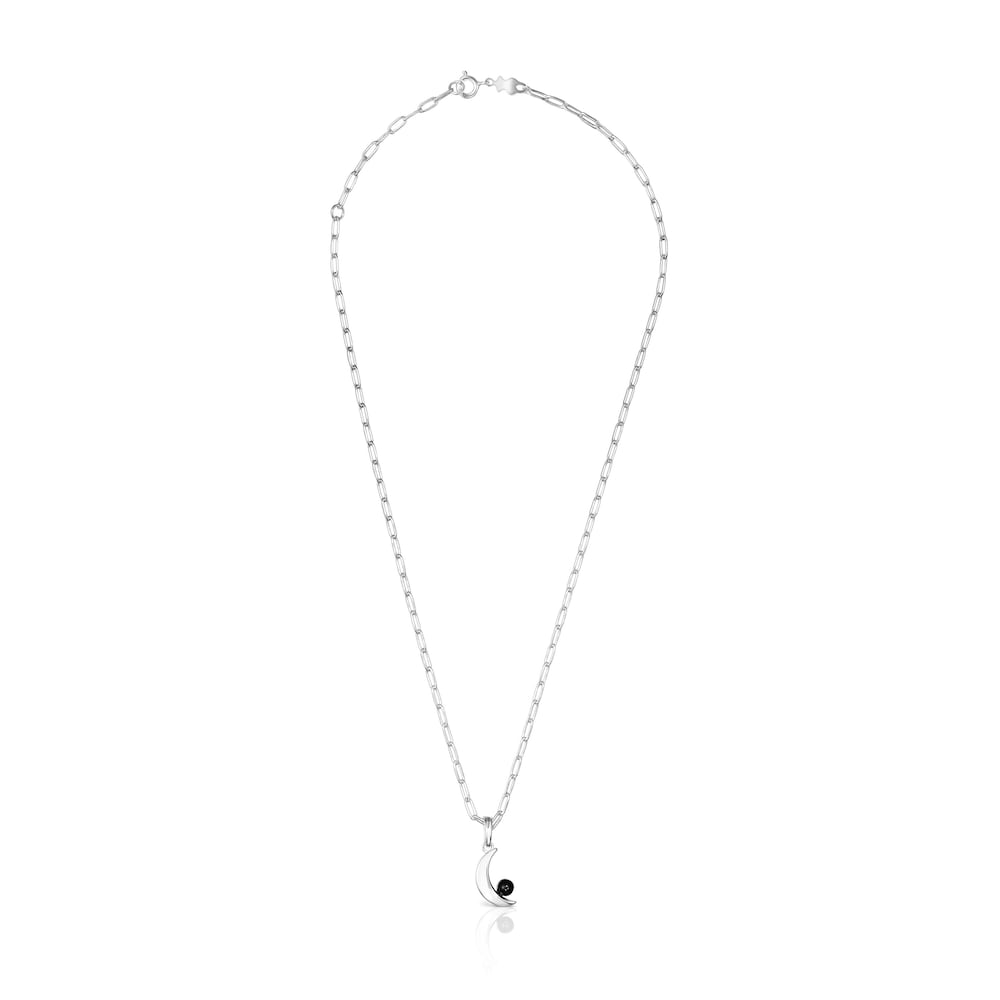 Silver Magic Nature moon Necklace with onyx