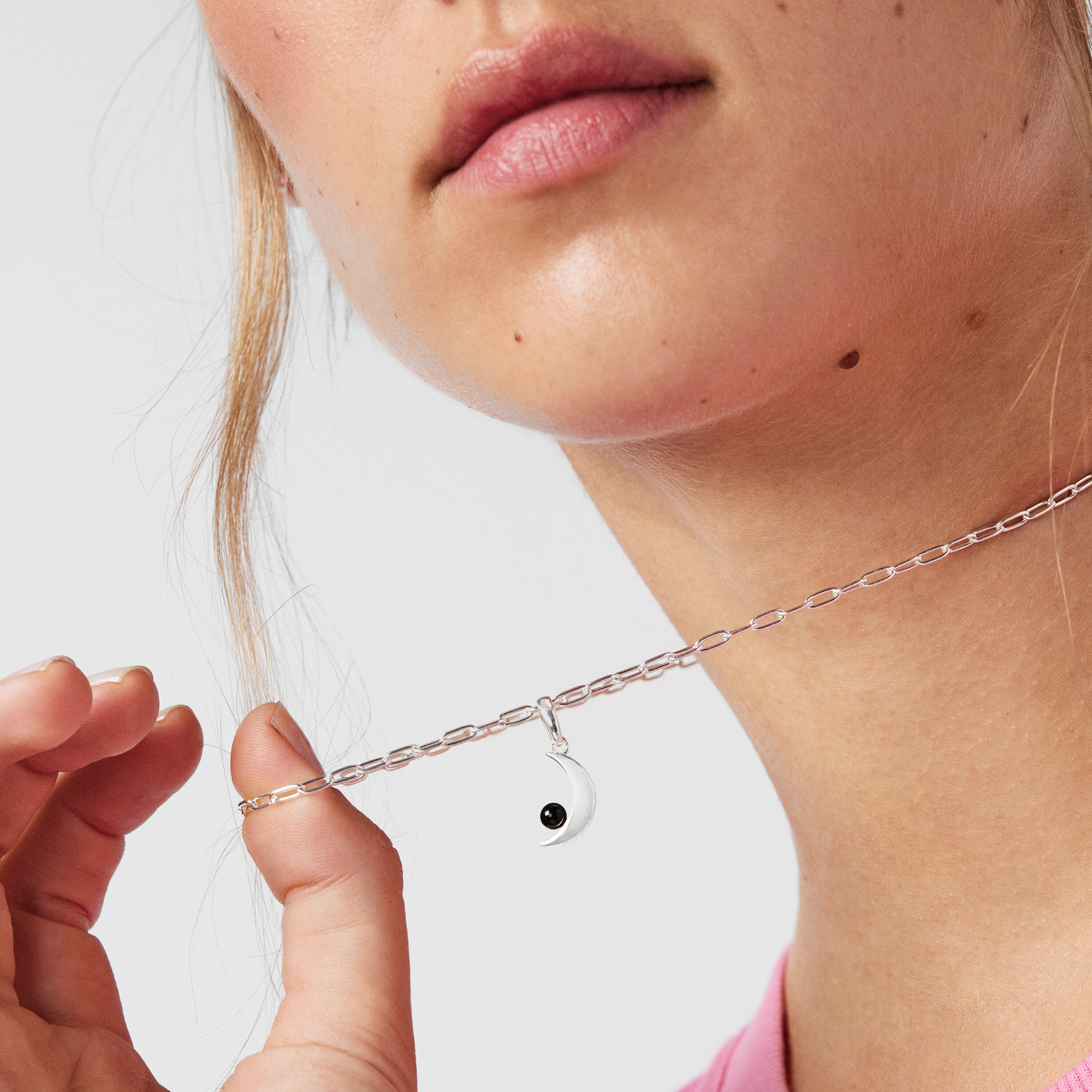 Silver Magic Nature moon Necklace with onyx