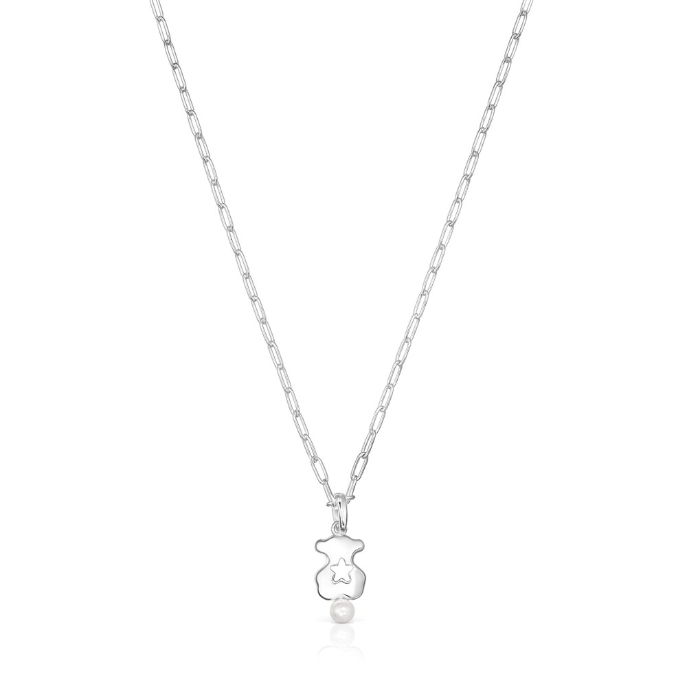 Collar oso de plata y perla Magic Nature
