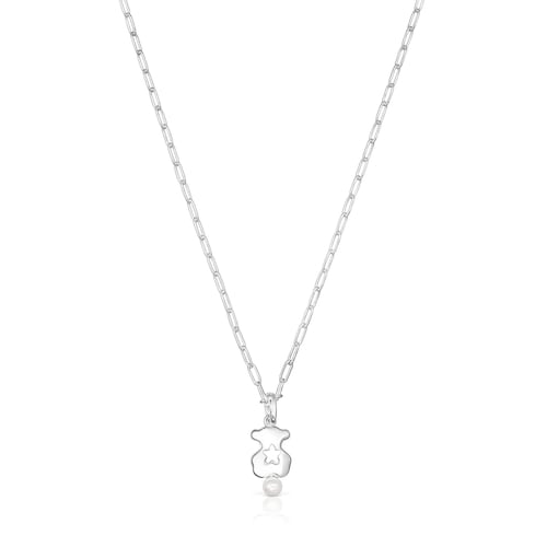 Collar oso de plata y perla Magic Nature