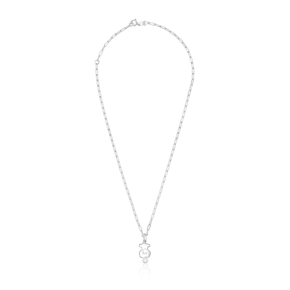 Collar oso de plata y perla Magic Nature