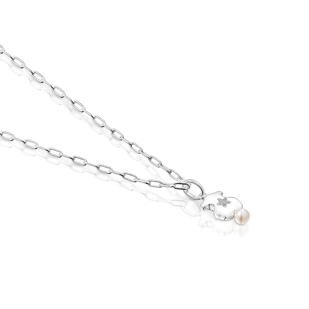 Collar oso de plata y perla Magic Nature