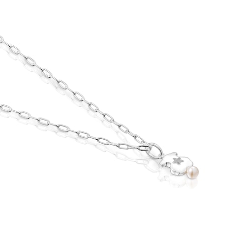 Collar oso de plata y perla Magic Nature