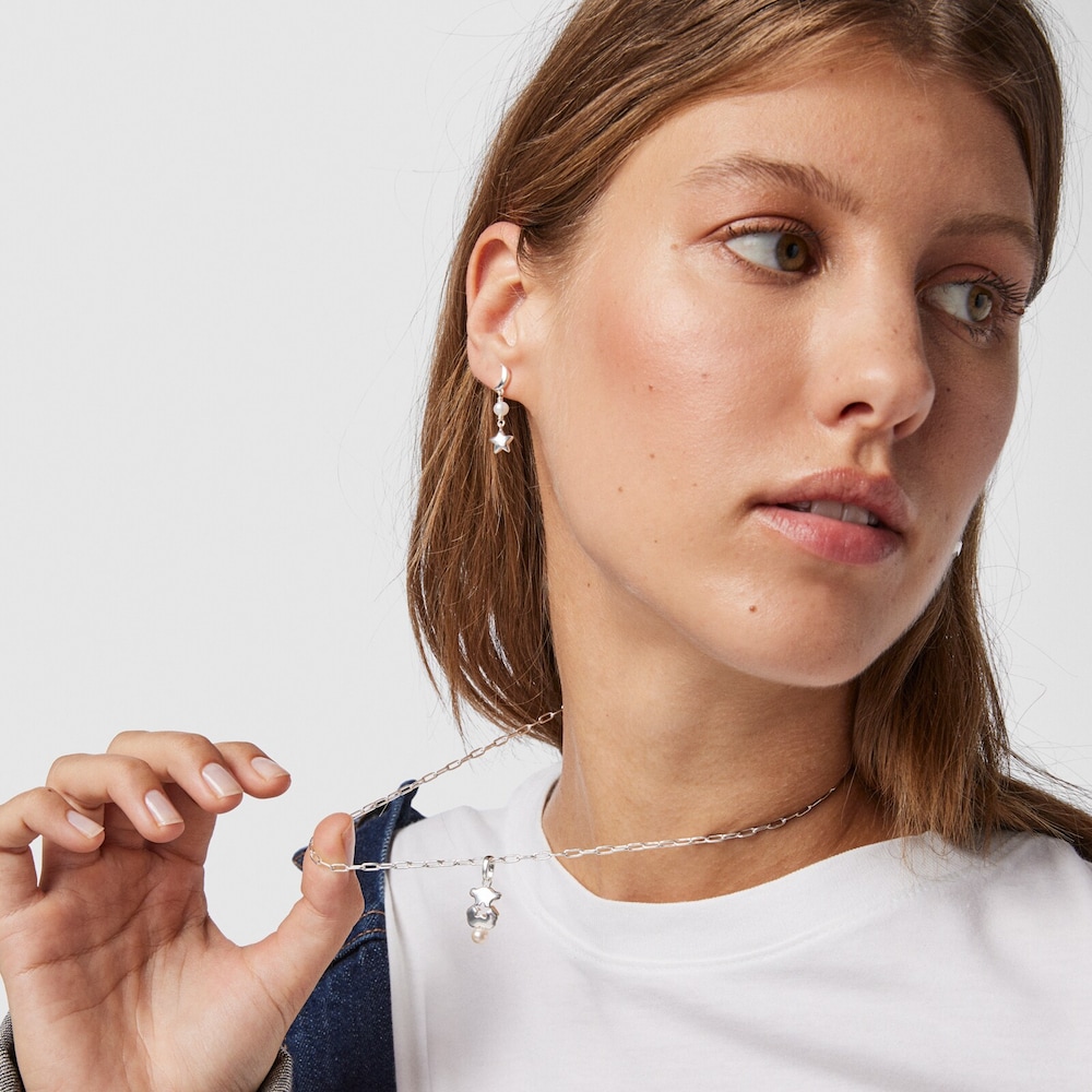 Collar oso de plata y perla Magic Nature