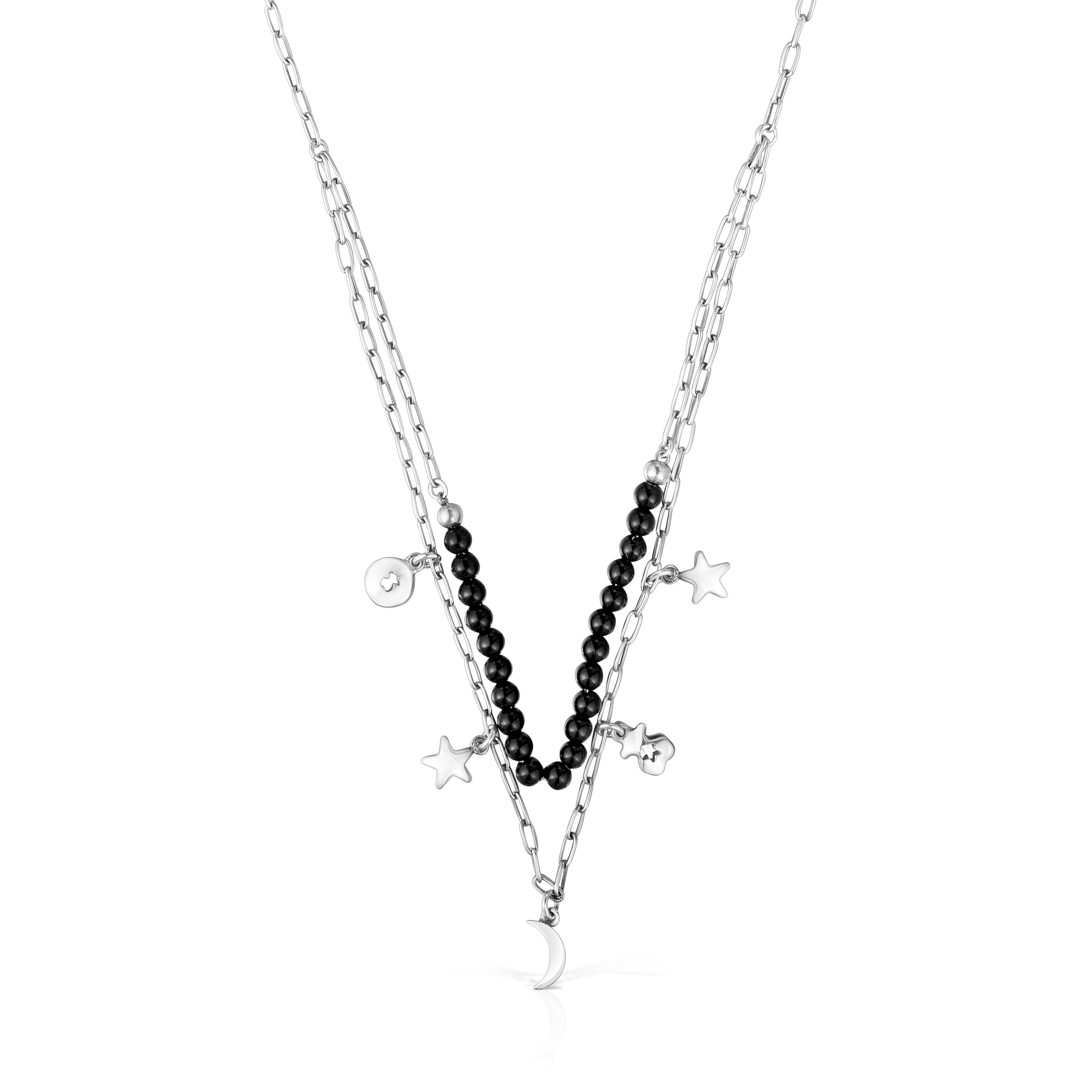 Silver Magic Nature double Necklace with onyx