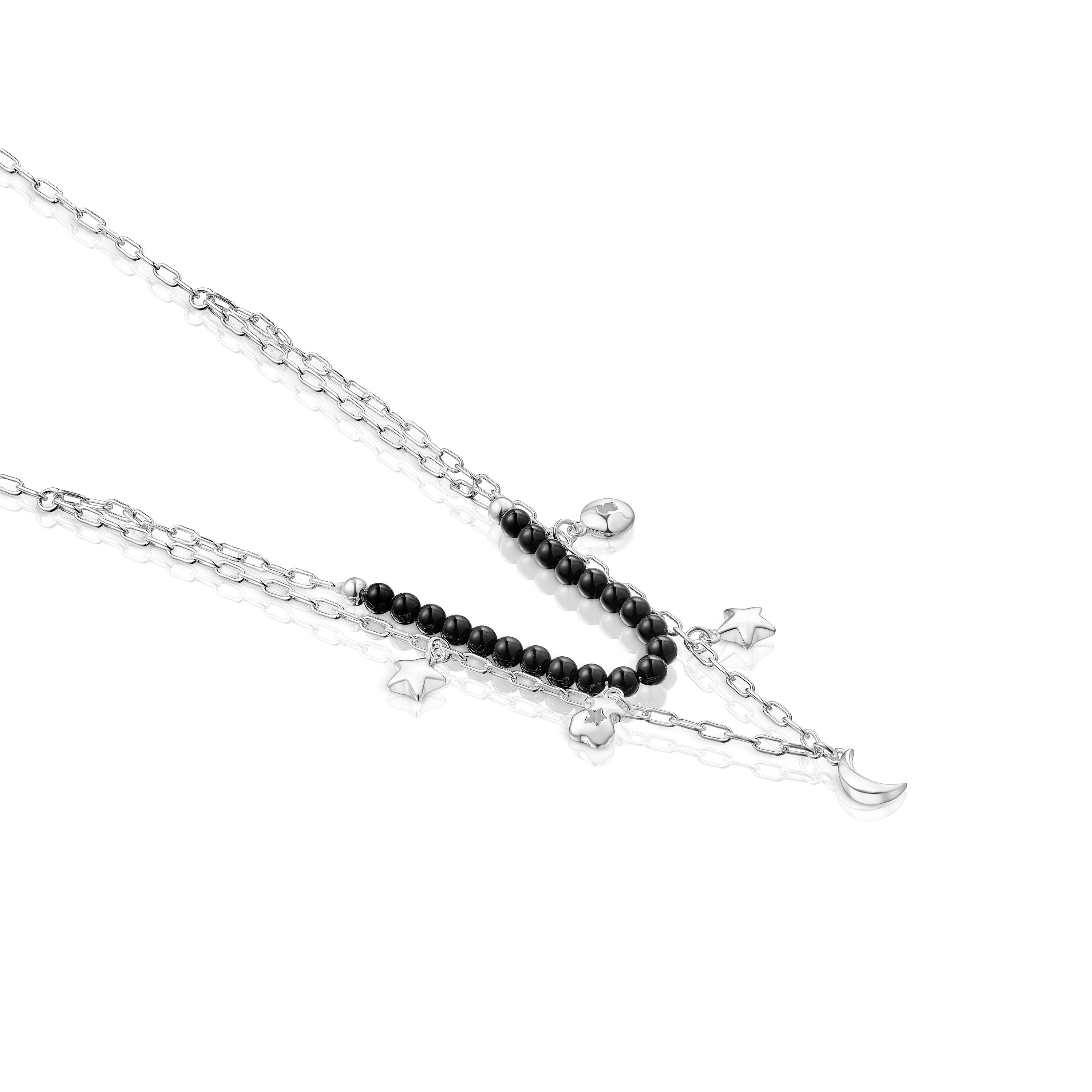 Silver Magic Nature double Necklace with onyx