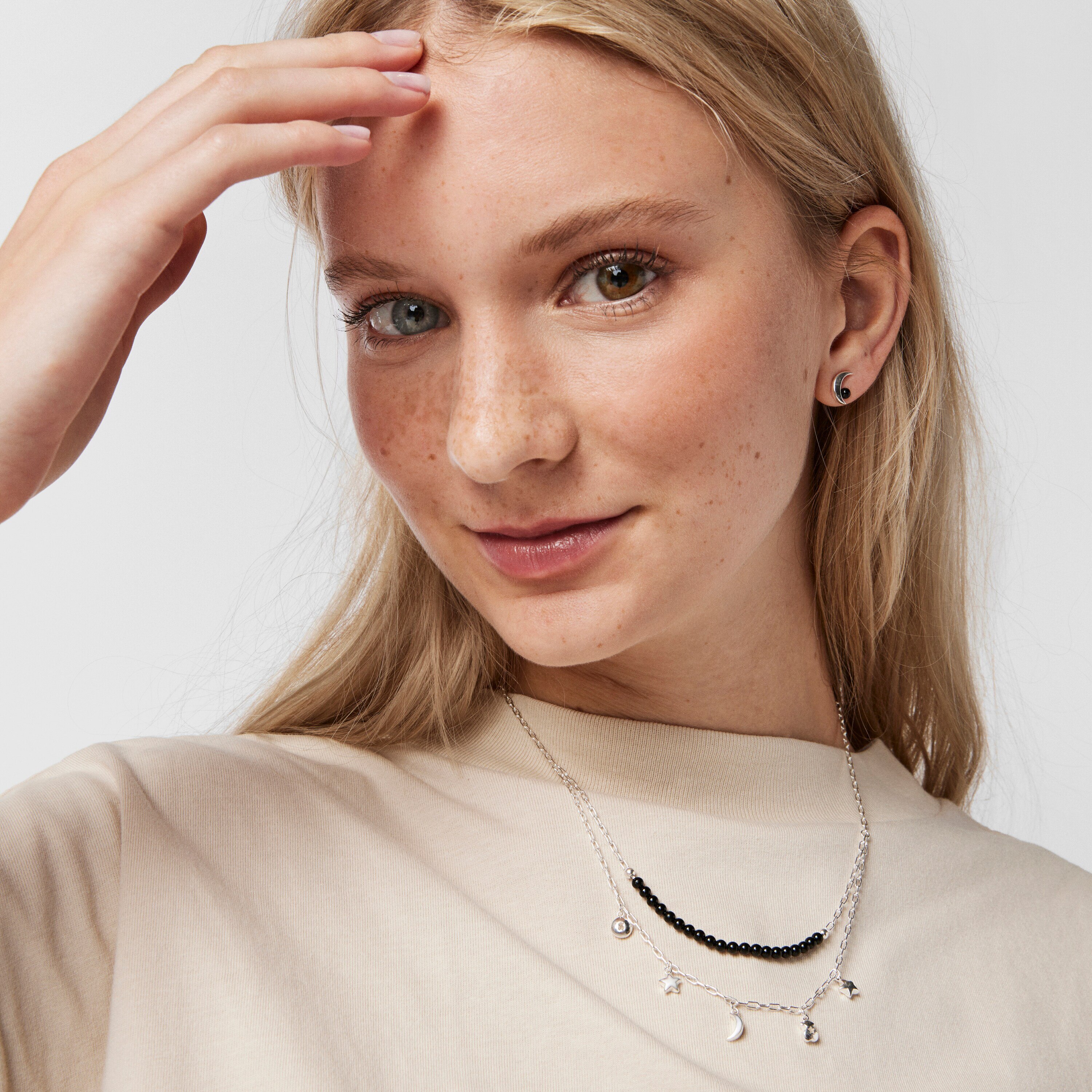 Silver Magic Nature double Necklace with onyx