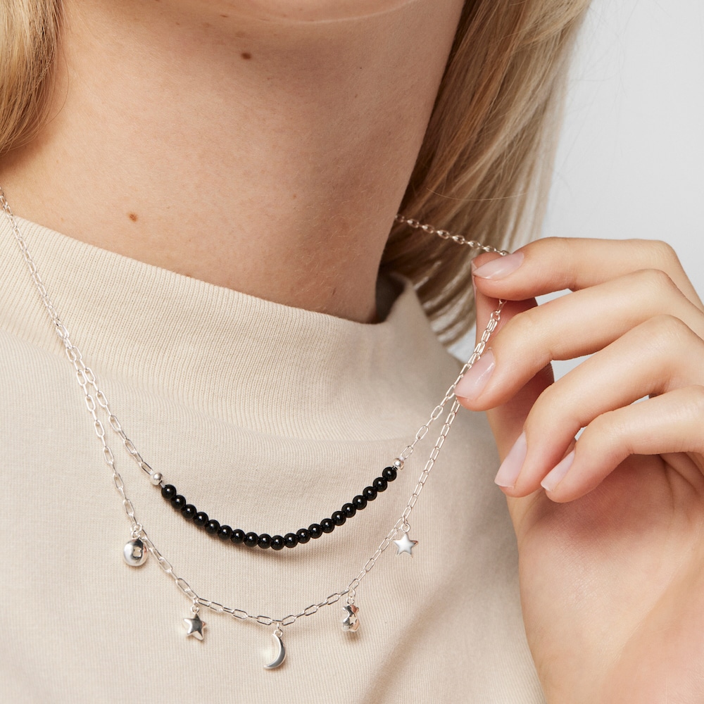 Collar doble de plata y onix Magic Nature