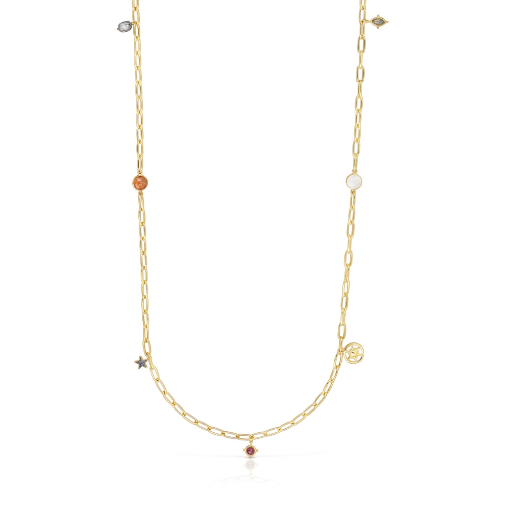 Long silver vermeil Magic Nature Necklace with gemstones Long silver vermeil Magic Nature Necklace with gemstones