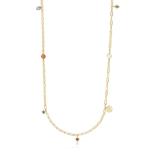 Collar largo Magic Nature con baño de oro 18 kt sobre plata y gemas