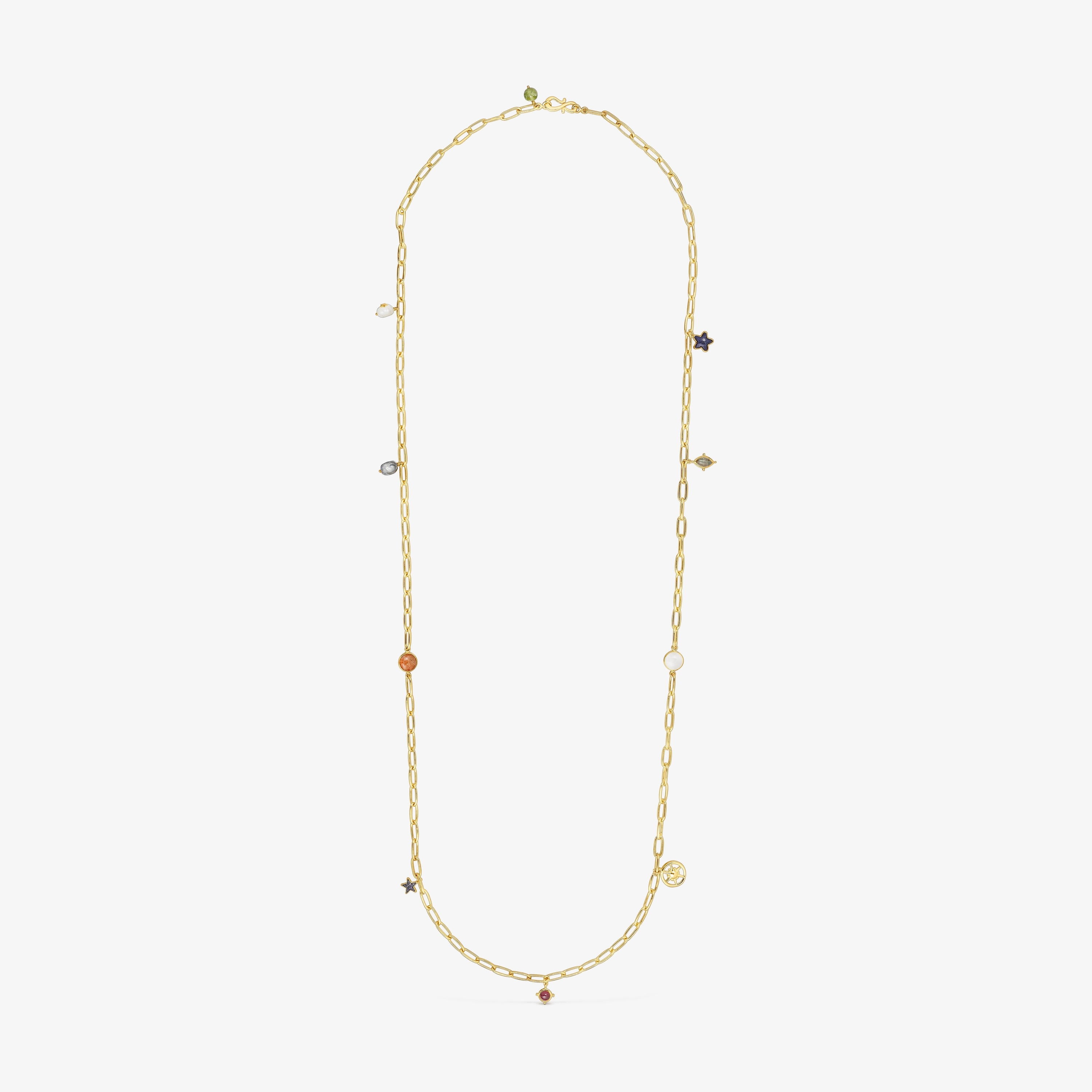 Long silver vermeil Magic Nature Necklace with gemstones