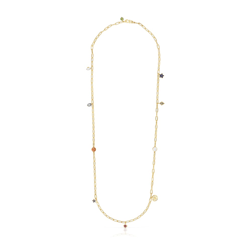 Long silver vermeil Magic Nature Necklace with gemstones Long silver vermeil Magic Nature Necklace with gemstones
