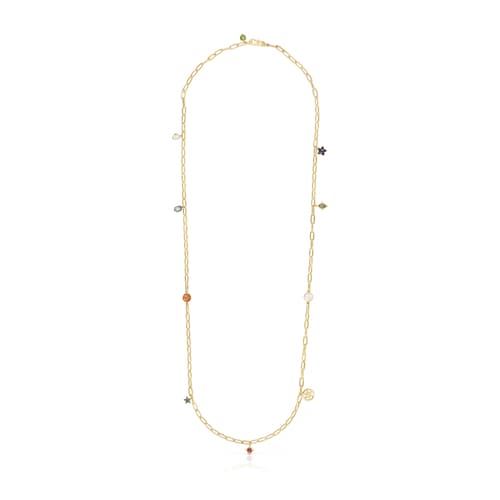 Collar largo Magic Nature con baño de oro 18 kt sobre plata y gemas