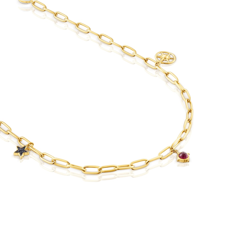 Long silver vermeil Magic Nature Necklace with gemstones Long silver vermeil Magic Nature Necklace with gemstones