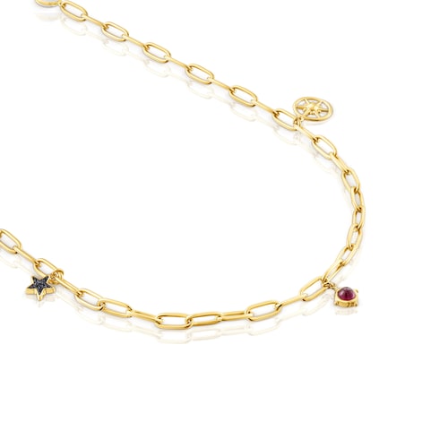 Collar largo Magic Nature con baño de oro 18 kt sobre plata y gemas