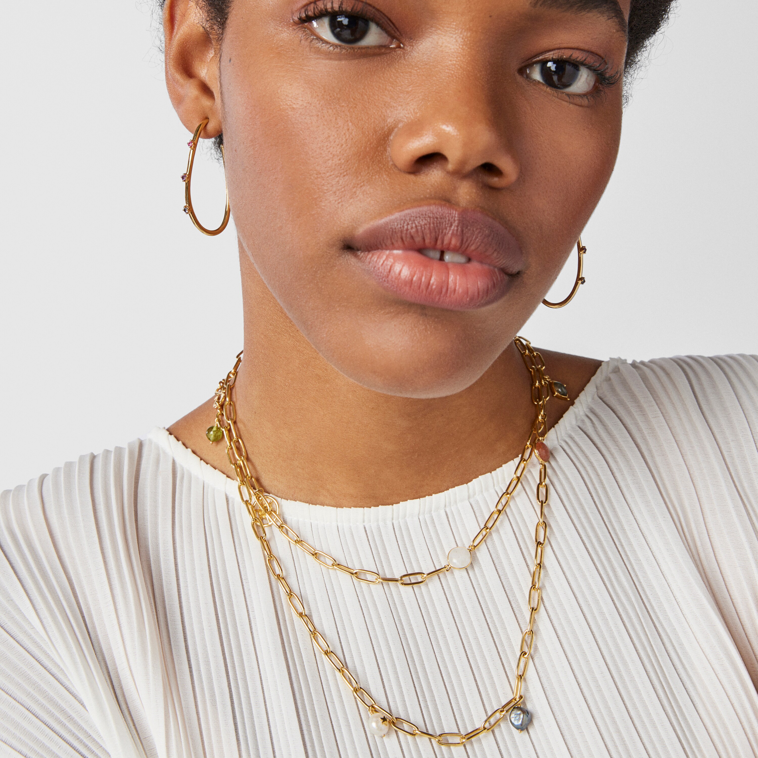 Long silver vermeil Magic Nature Necklace with gemstones